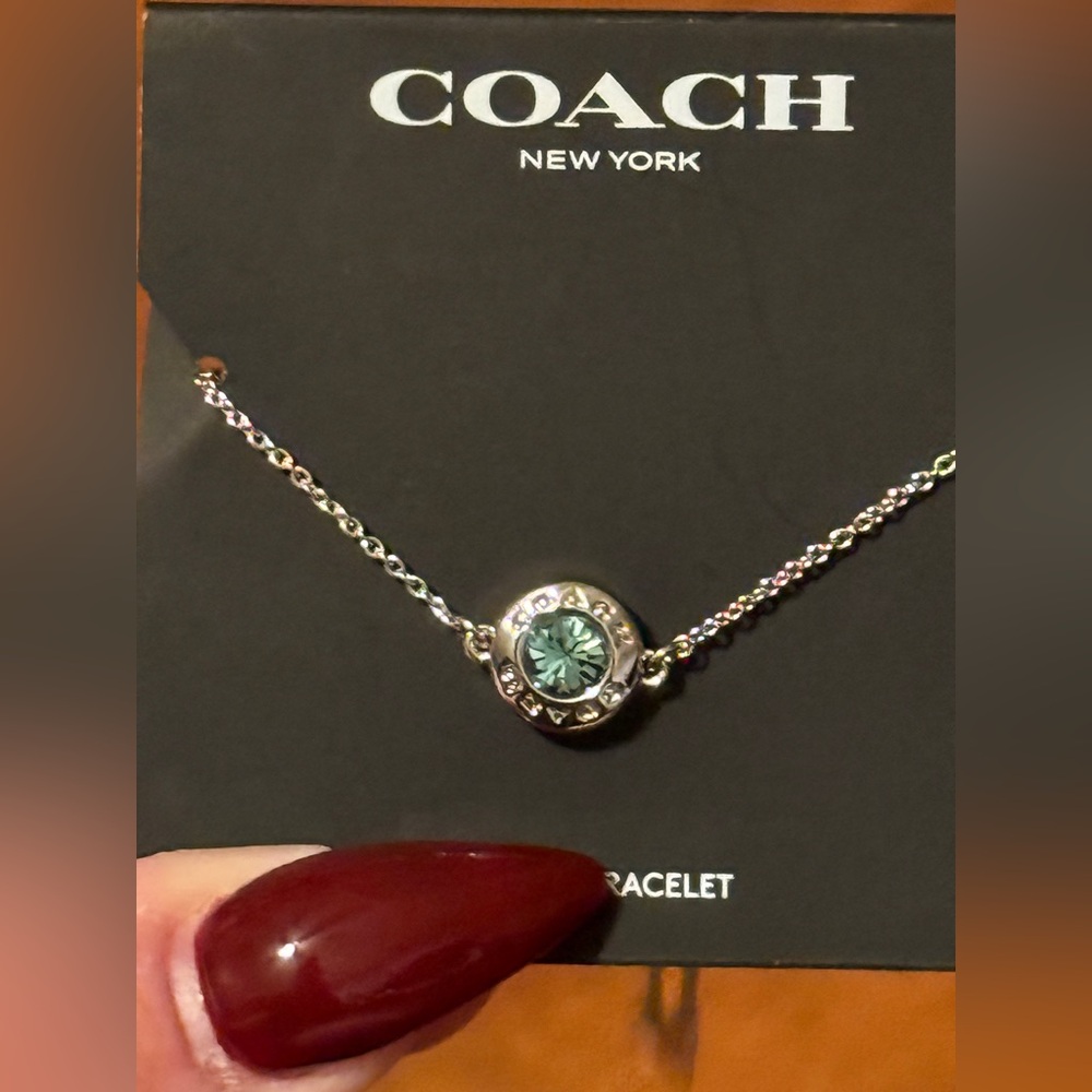 NEW‼️ COACH open circle Blue Gemstone Silver slider adjustable bracelet! - Picture 3 of 15